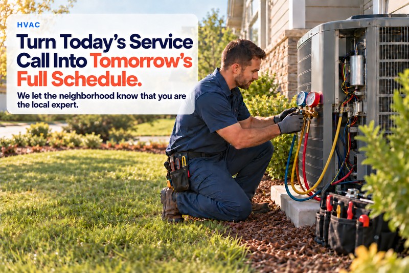 An HVAC technician servicing a condenser beside a home